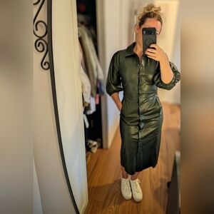 98.Nwt Choosy Faux Leather Green Button-Up Dress‎